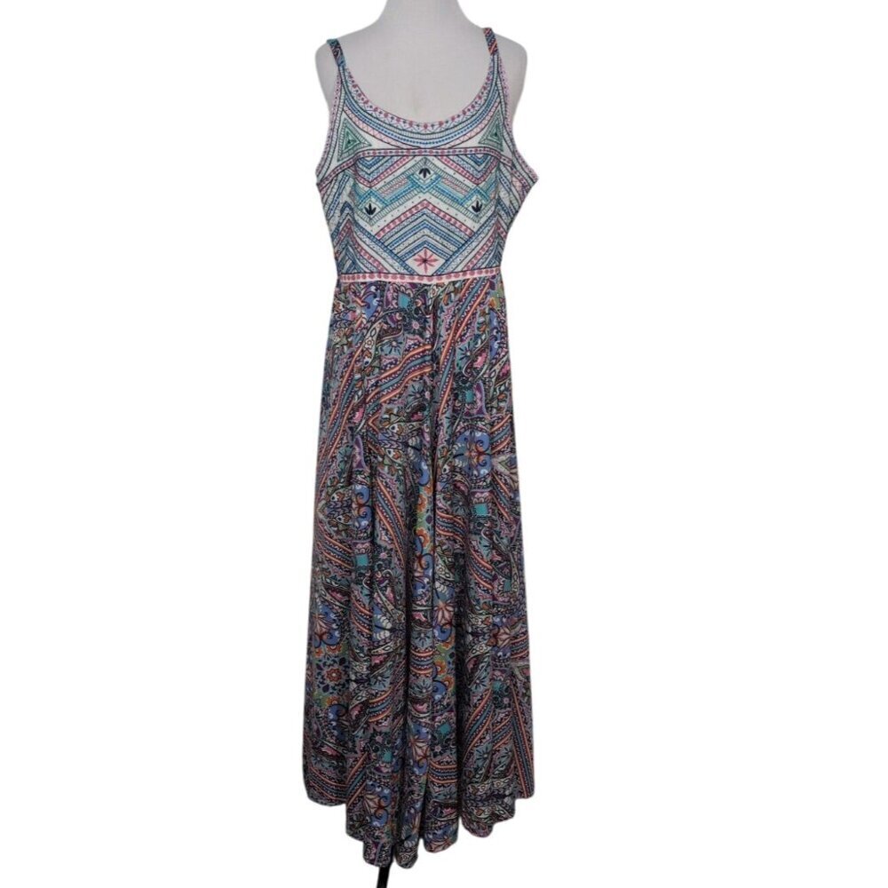 Cupio Floral Maxi Dress Womens Size XL Colorful Embroidered Beaded Lightweight